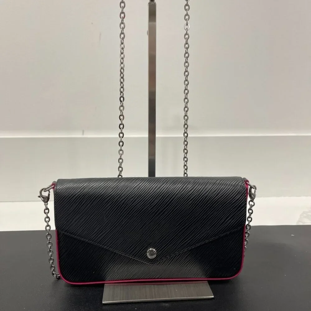 Louis Vuitton Epi Pochette Felicie Black Silver Chain Strap (141607)